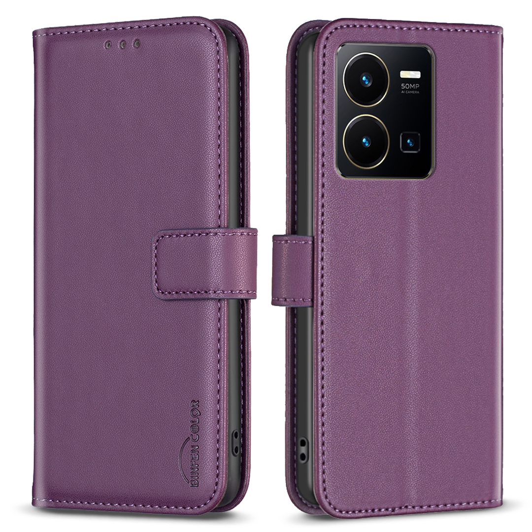 

Binfen Color BF17 Für Vivo Y35 4g (2022) / Y22s 4G PU Leder Brieftasche Hülle Stand Telefonabdeckung - Dunkelviolett, vivo Y35 4G (2022)