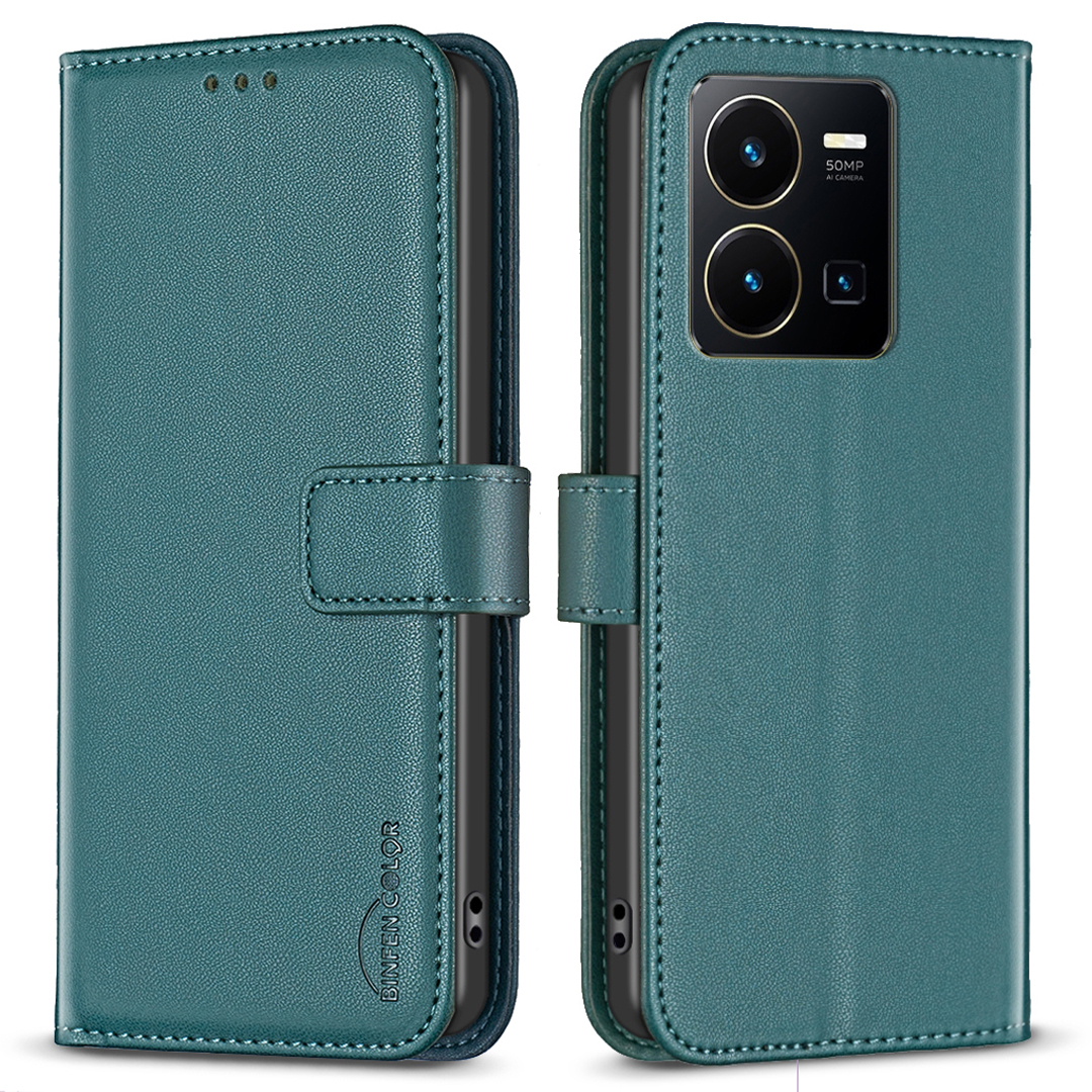 

Binfen Color BF17 Für Vivo Y35 4g (2022) / Y22s 4G PU Leder Brieftasche Hülle Stand Telefonabdeckung - Grün, vivo Y35 4G (2022)