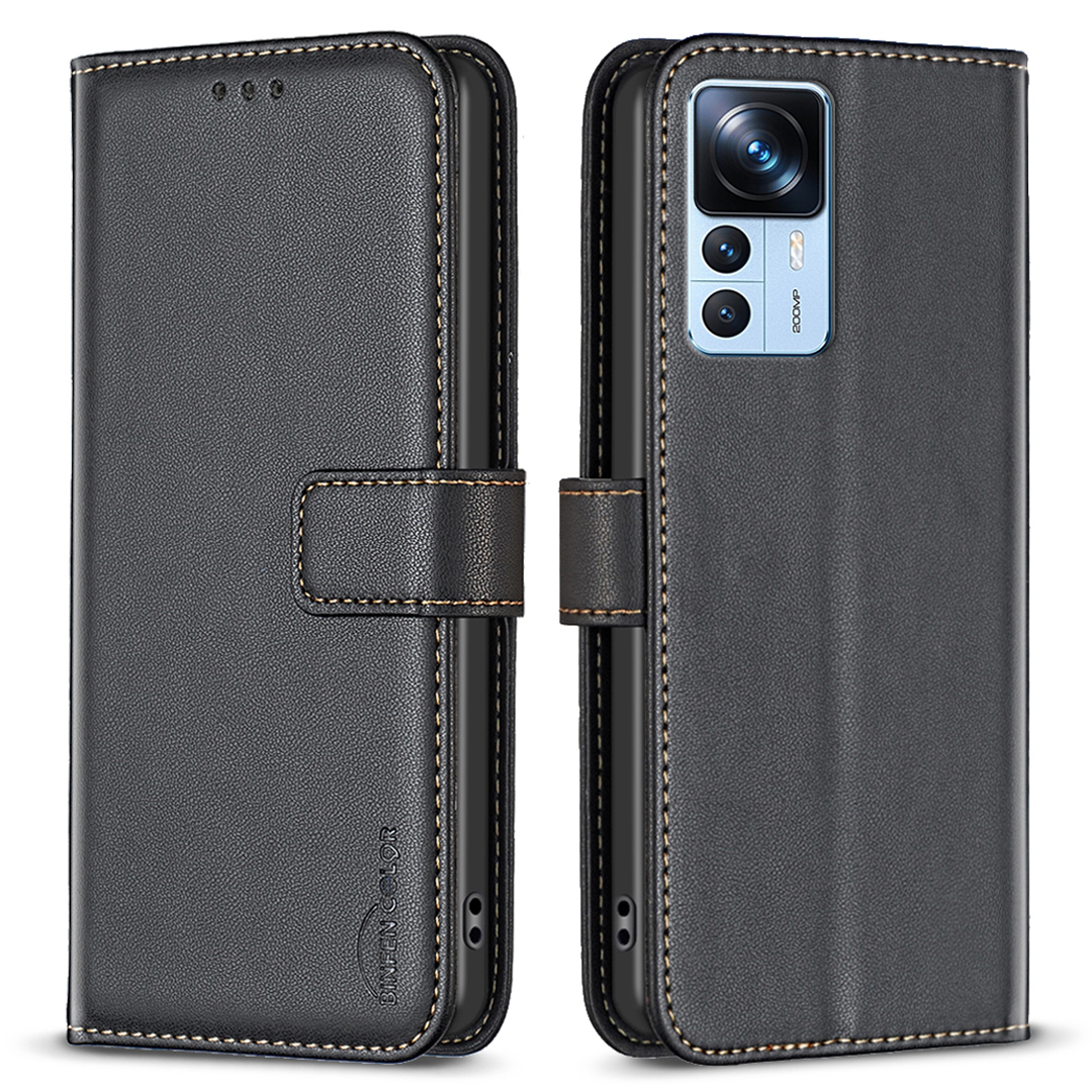 

Binfenfarben BF17 Wallet -koffer Für Xiaomi 12t 5G / 12t Pro 5g / Redmi K50 Ultra pu Leder Stand Telefonabdeckung - Schwarz, Xiaomi 12T 5G