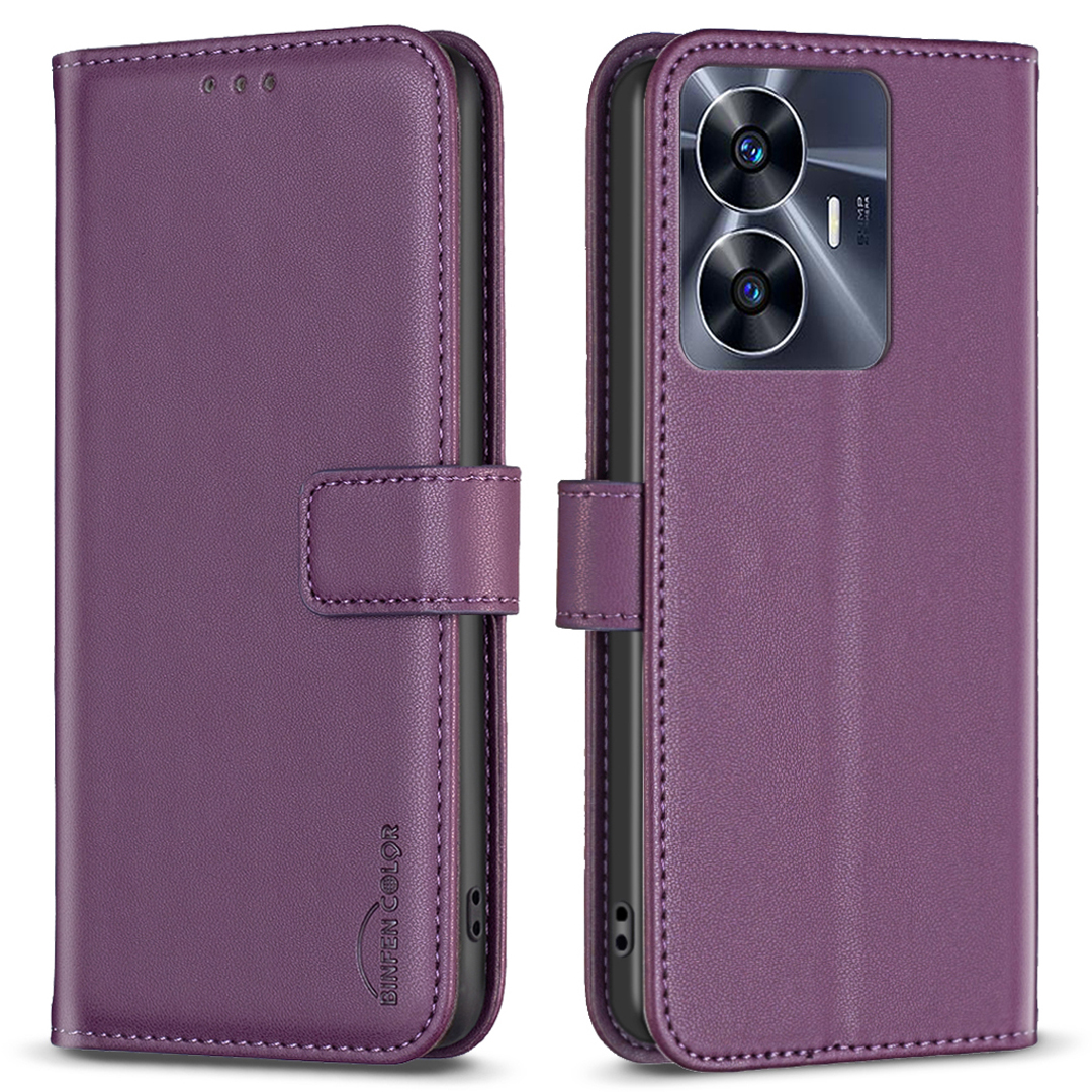 

Binfen Farbe BF17 Wallet Phone Hülle Für Realme C55 PU Leder + TPU Stand Telefonabdeckung - Dunkelviolett, Realme C55