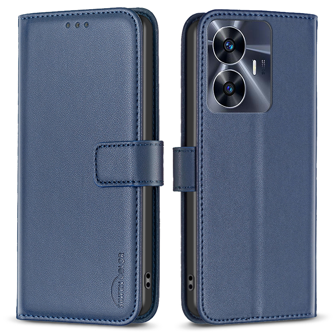 

Binfen Farbe BF17 Wallet Phone Hülle Für Realme C55 PU Leder + TPU Stand Telefonabdeckung - Blau, Realme C55