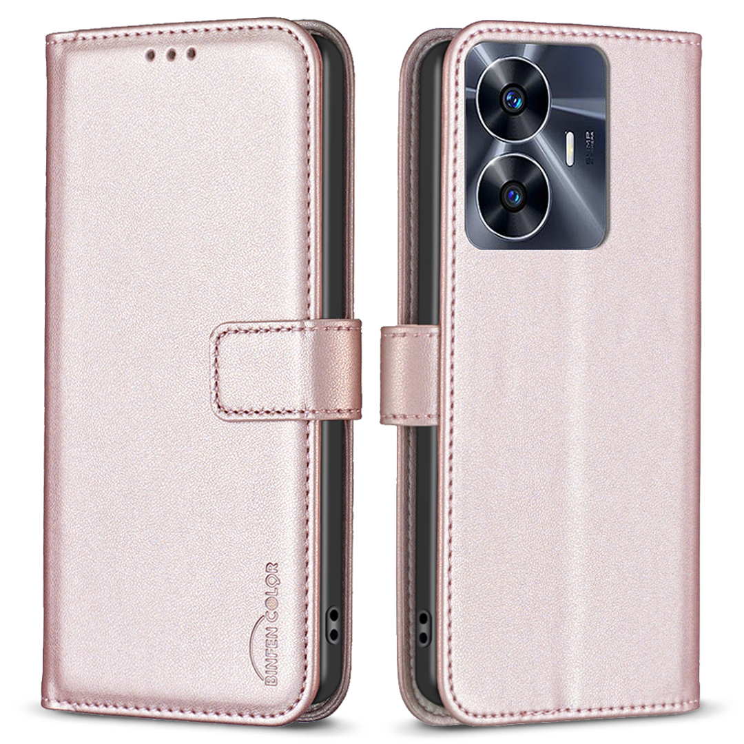 

Binfen Farbe BF17 Wallet Phone Hülle Für Realme C55 PU Leder + TPU Stand Telefonabdeckung - Roségold, Realme C55