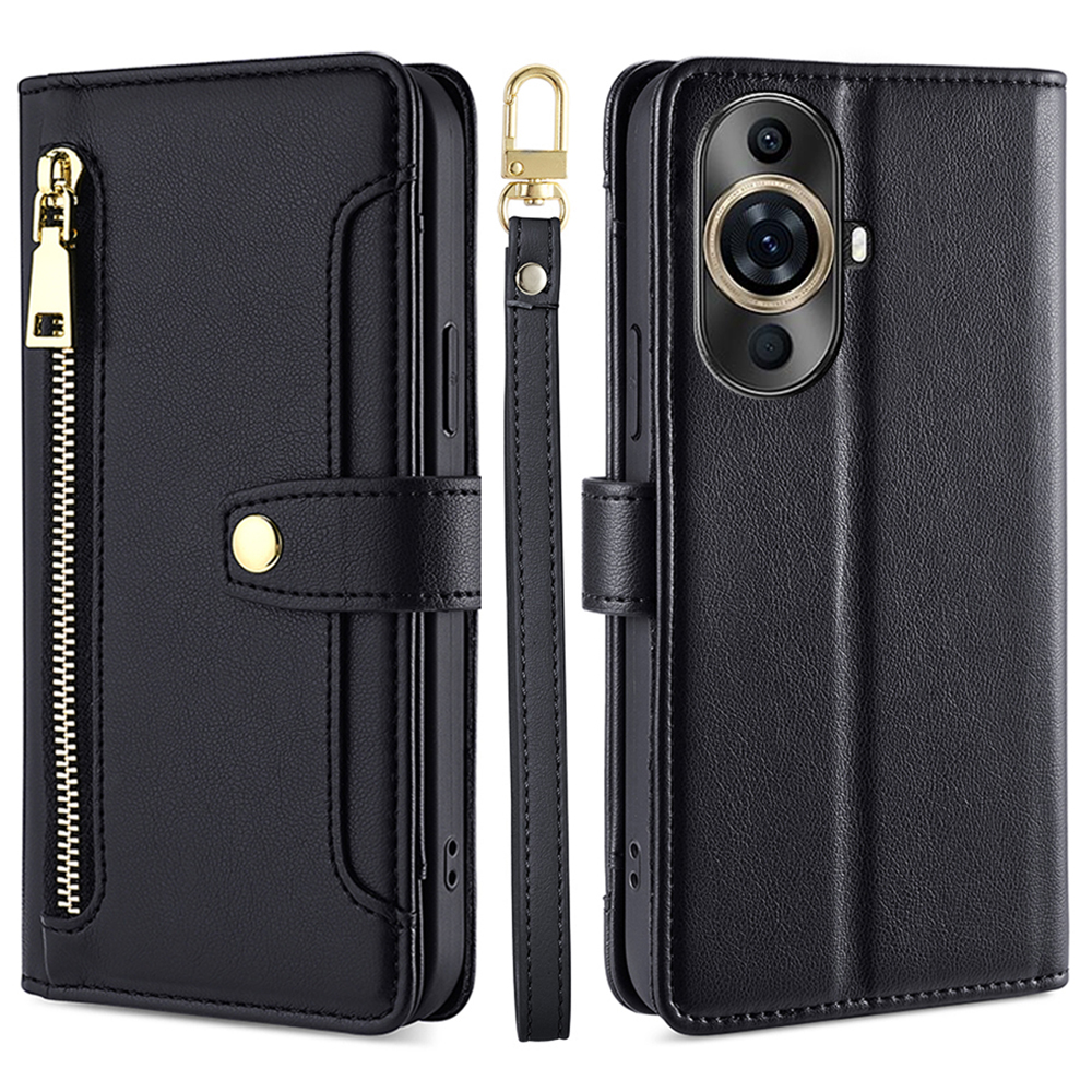 

Für Huawei Nova 11 Pro / 11 Ultra PU Leder+tpu -telefonabdeckungshülle Mit Reißverschluss in Tasche - Schwarz, Huawei nova 11 Pro