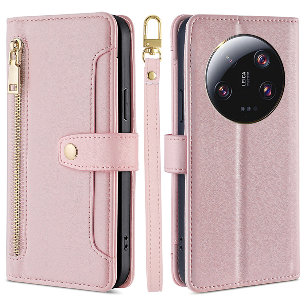 

Für Xiaomi 13 Ultra Anti-kollision PU Leder+tpu-telefonabdeckungshülle Mit Reißverschluss in Tasche - Rosa, Xiaomi 13 Ultra