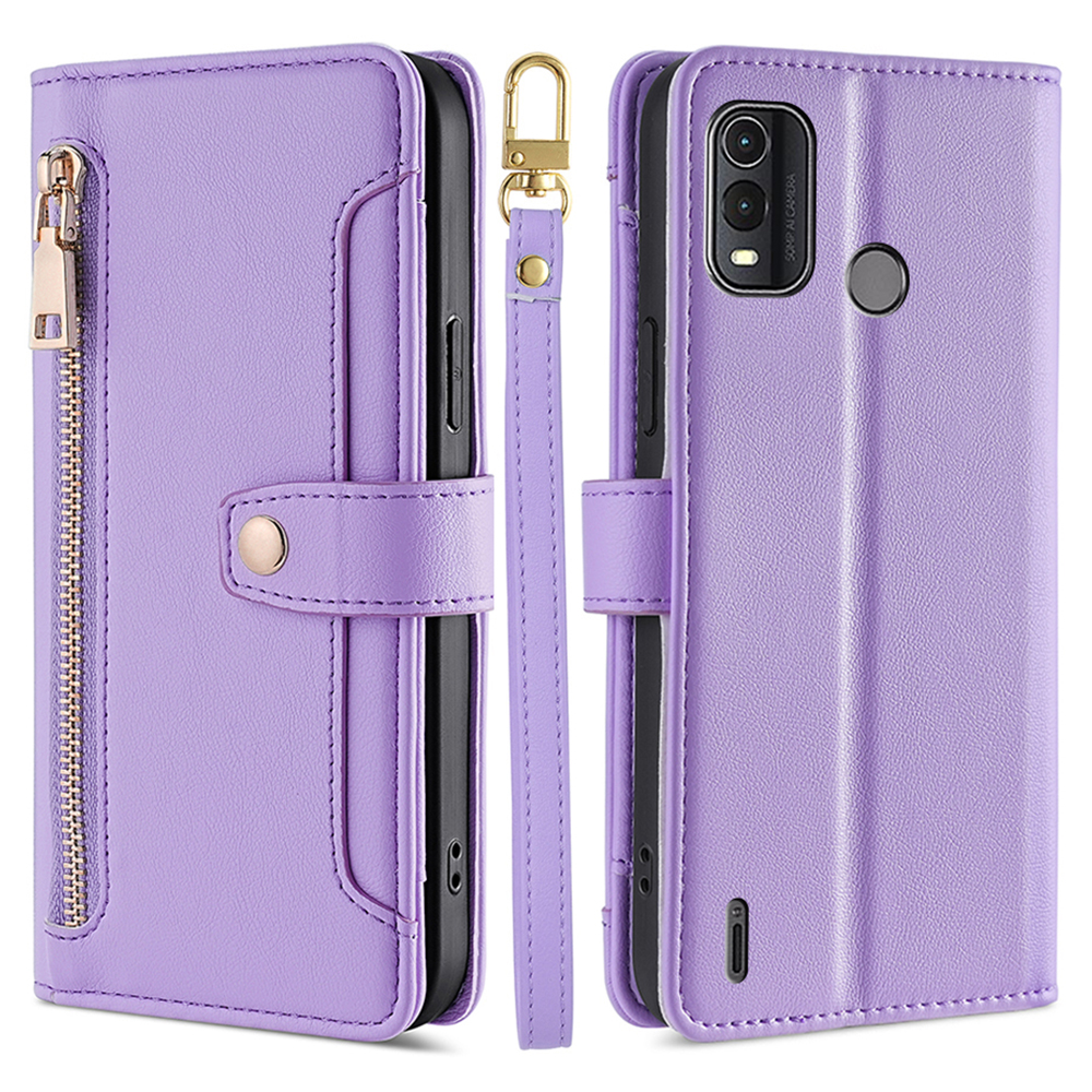 

Für Nokia G11 Plus 4G PU Leder+tpu Vollgepacktes Telefonabdeckungshülle Mit Reißverschluss in Tasche - Lila, Nokia G11 Plus 4G