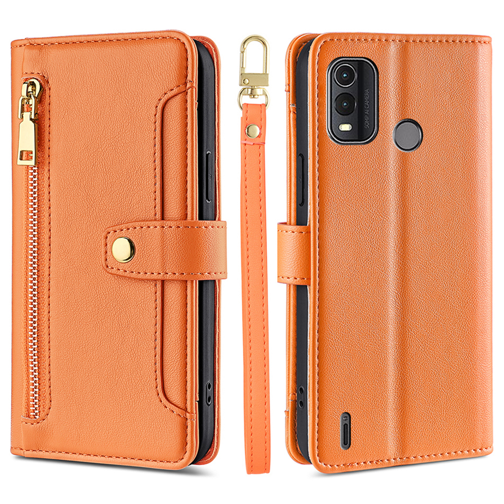 

Für Nokia G11 Plus 4G PU Leder+tpu Vollgepacktes Telefonabdeckungshülle Mit Reißverschluss in Tasche - Orange, Nokia G11 Plus 4G