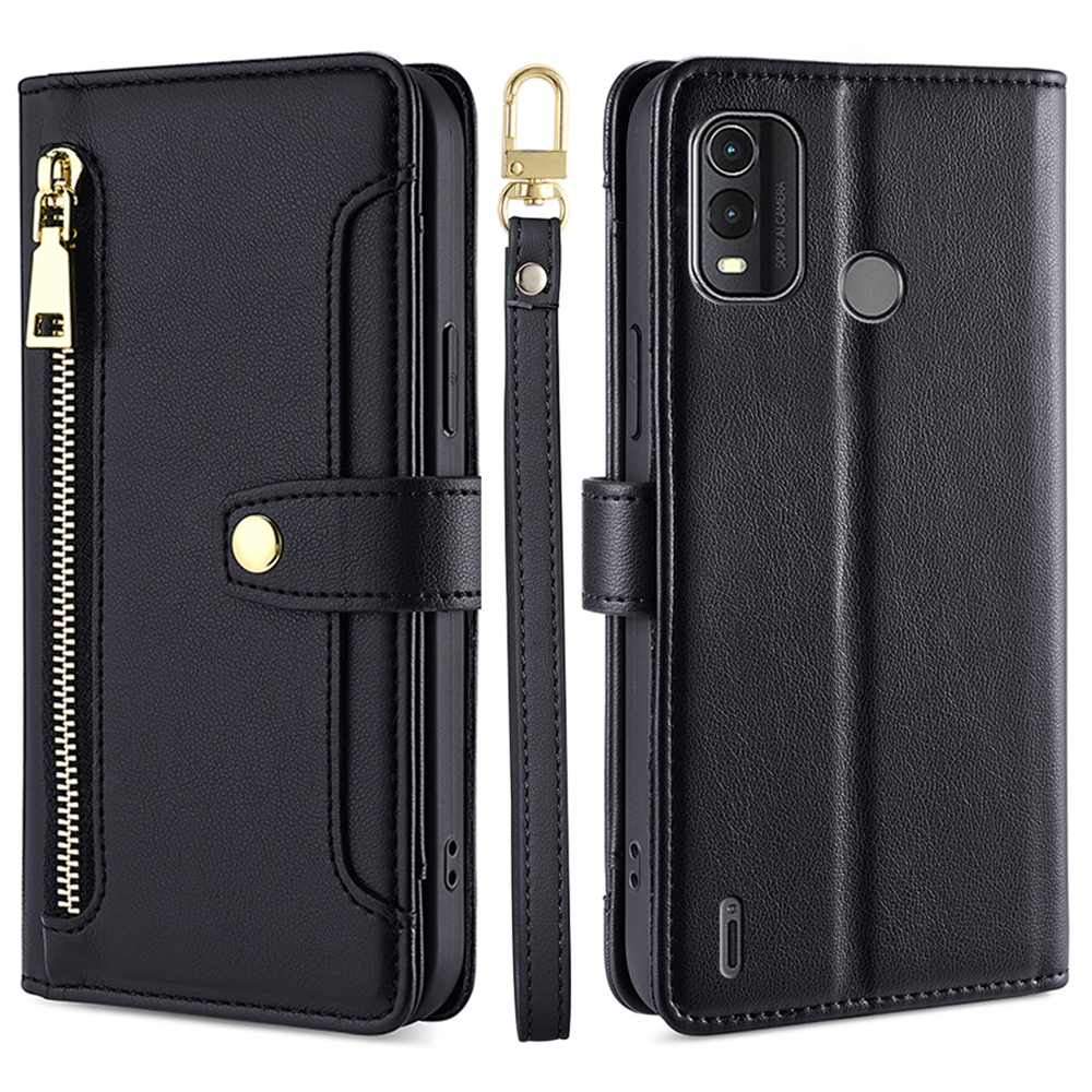 

Für Nokia G11 Plus 4G PU Leder+tpu Vollgepacktes Telefonabdeckungshülle Mit Reißverschluss in Tasche - Schwarz, Nokia G11 Plus 4G