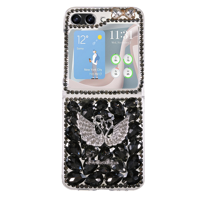 

Für Samsung Galaxy Z Flip5 5G Telefonhülle 2-teilige Design-strassdekoration Harte Pc-telefonschale - Schwan, Galaxy Z Flip5 5G