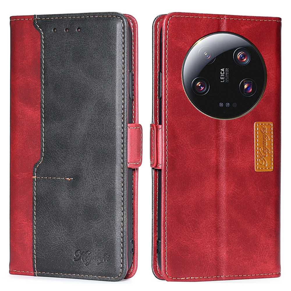 

Für Xiaomi 13 Ultra PU Leder Ständer Cover Kontrastfarbe Flip Wallet Telefonhülle - Rot+schwarz, Xiaomi 13 Ultra