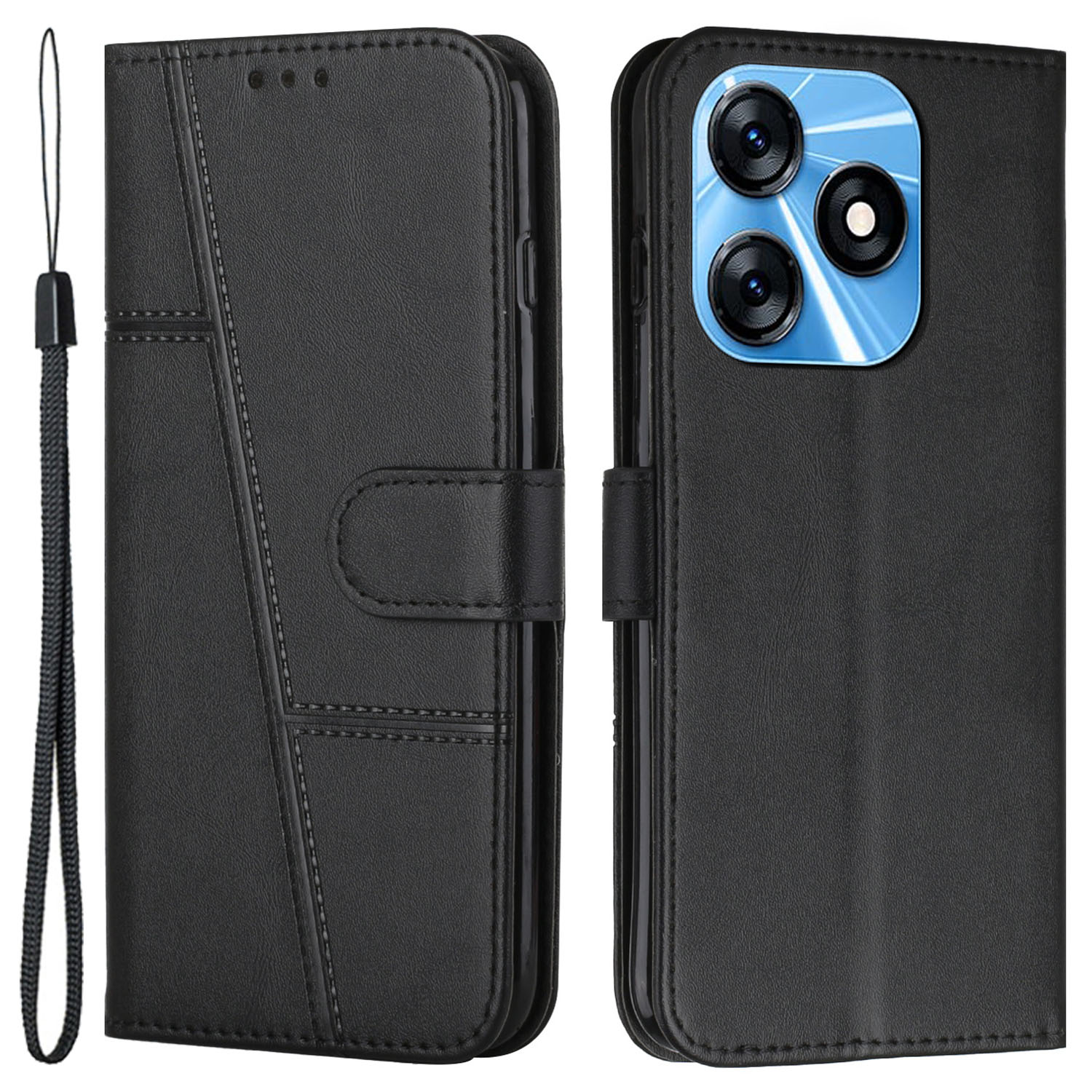 

Für Tecno Spark 10 4G Wallet Stand Stehen Folio Flip Phone Case PU Leder Handyabdeckung - Schwarz, Tecno Spark 10 4G