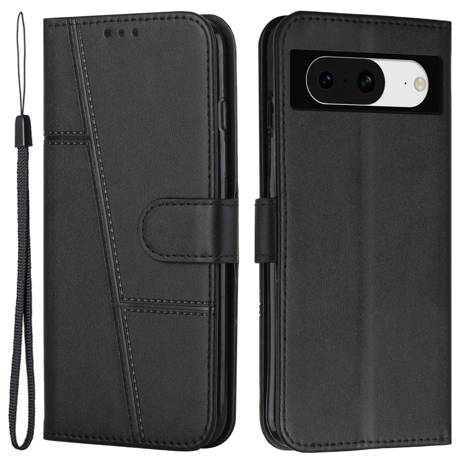 

Für Google Pixel 8 Wallet Ständer Folio Flip Phone Hülle PU Leder-handy-handelsabdeckung - Schwarz, Google Pixel 8
