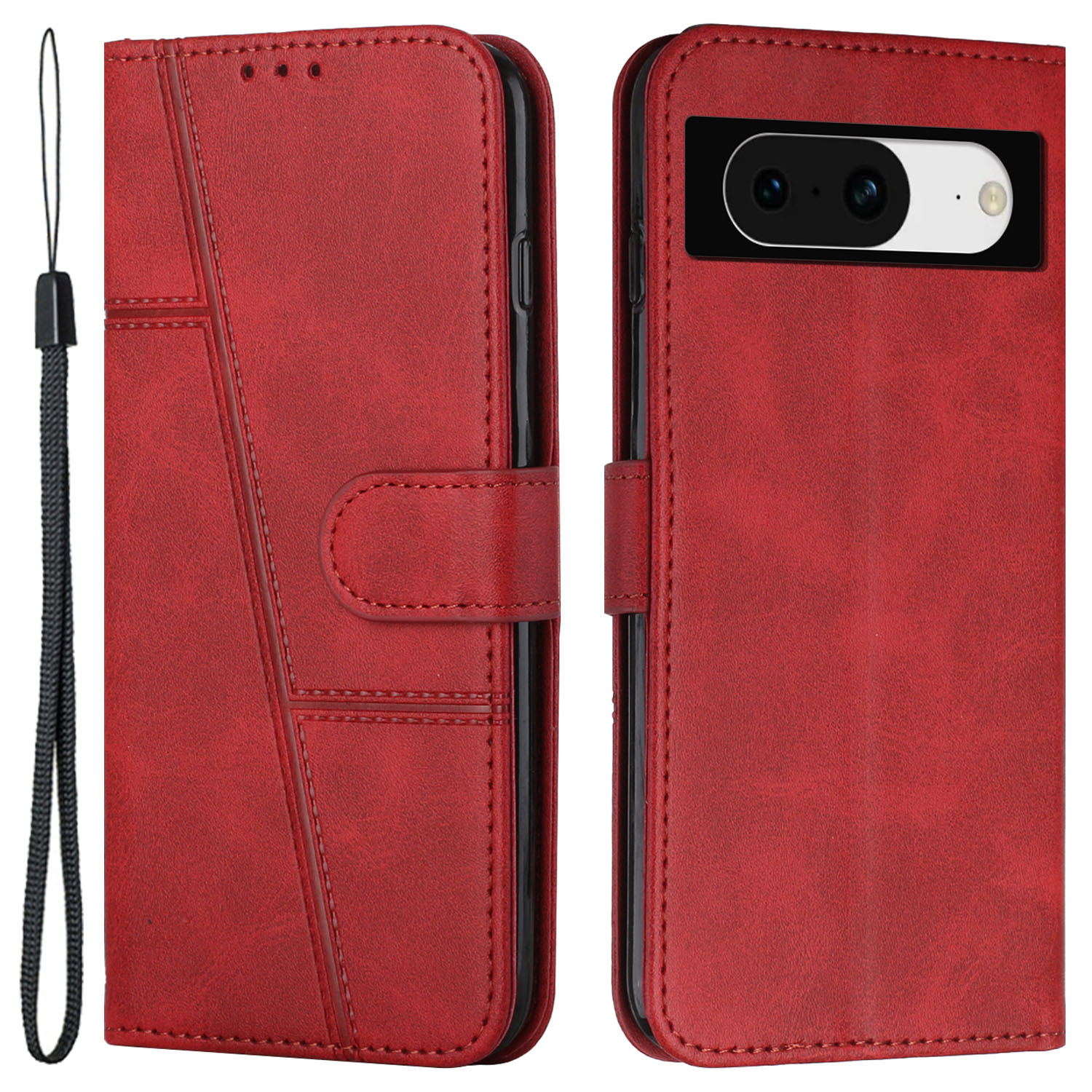 

Für Google Pixel 8 Wallet Ständer Folio Flip Phone Hülle PU Leder-handy-handelsabdeckung - Rot, Google Pixel 8