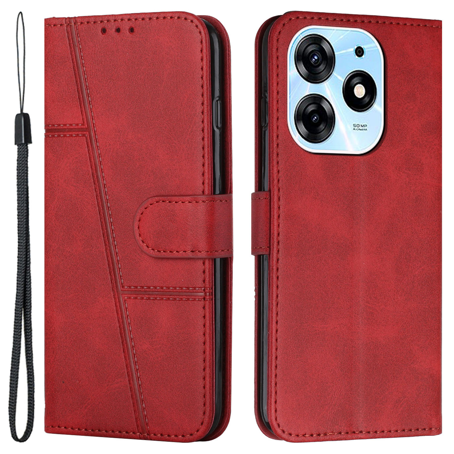 

Brieftaschenstand Hülle Für Tecno Spark 10 Pro Folio Flip PU Leder Handy Drop-proof-abdeckung - Rot, Tecno Spark 10 Pro