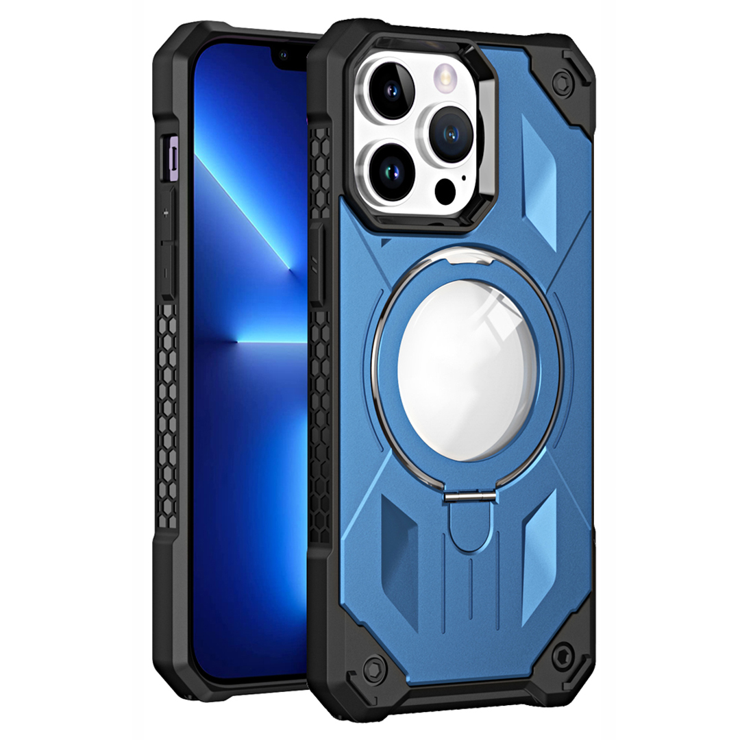 

Für Das Iphone 13 Pro-telefon-hülle Stoßdämpfer Kickstand-hülle Anti-drogen-pc+tpu-handy-magnetabdeckung - Dunkelblau, iPhone 13 Pro