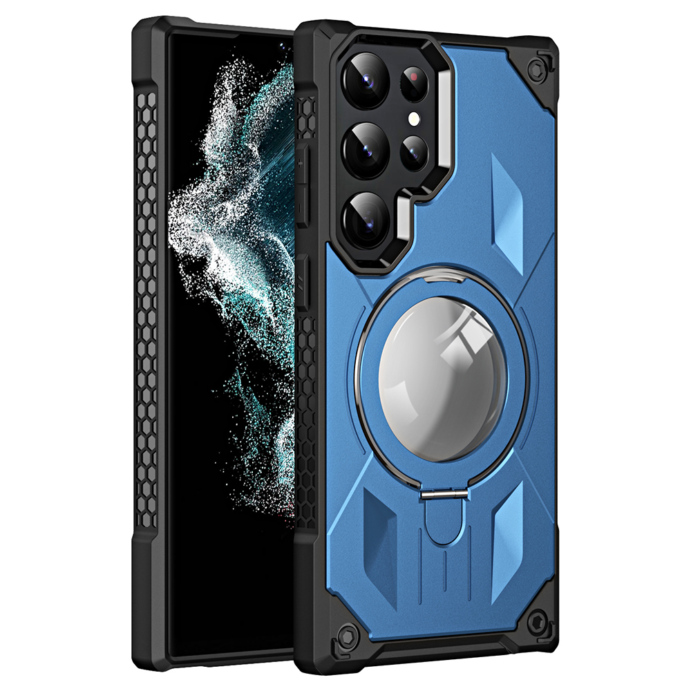 

Magnetisches Telefongehäuse Für Samsung Galaxy S22 Ultra 5G PC+TPU Kickstand-hülle Anti-drogen-schockdelefonabdeckung - Dunkelblau, Galaxy S22 Ultra 5G