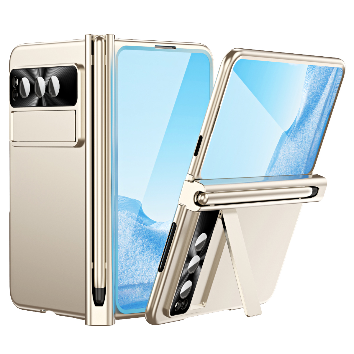 

Elektroplatte Telefonhülle Für Google Pixel Fold Schockproof Hard Pc-hülle Anti-kratzer-telefonabdeckung Mit Kickstand - Gold, Google Pixel Fold
