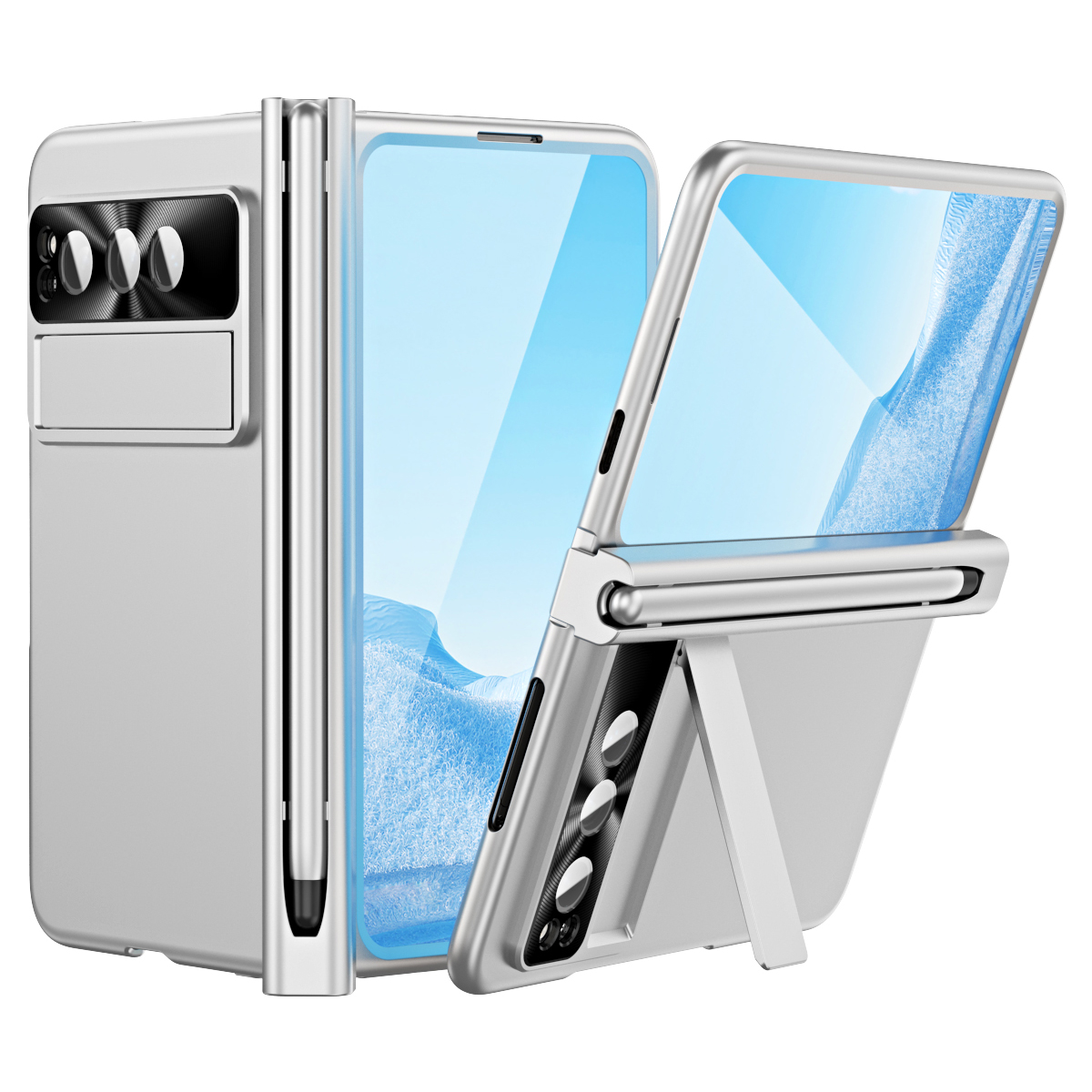 

Elektroplatte Telefonhülle Für Google Pixel Fold Schockproof Hard Pc-hülle Anti-kratzer-telefonabdeckung Mit Kickstand - Silber, Google Pixel Fold