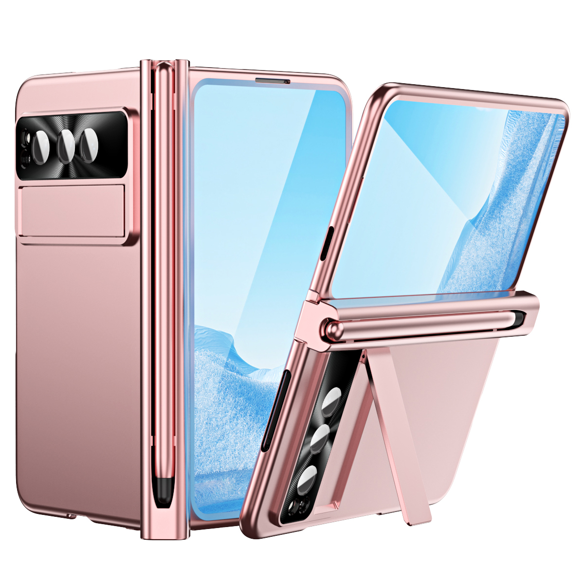 

Elektroplatten Kickstand-hülle Für Google Pixel Fold Hard Pc-hülle Mit Stiftschlitz, Anti-kratzer-telefonabdeckung - Rosa, Google Pixel Fold