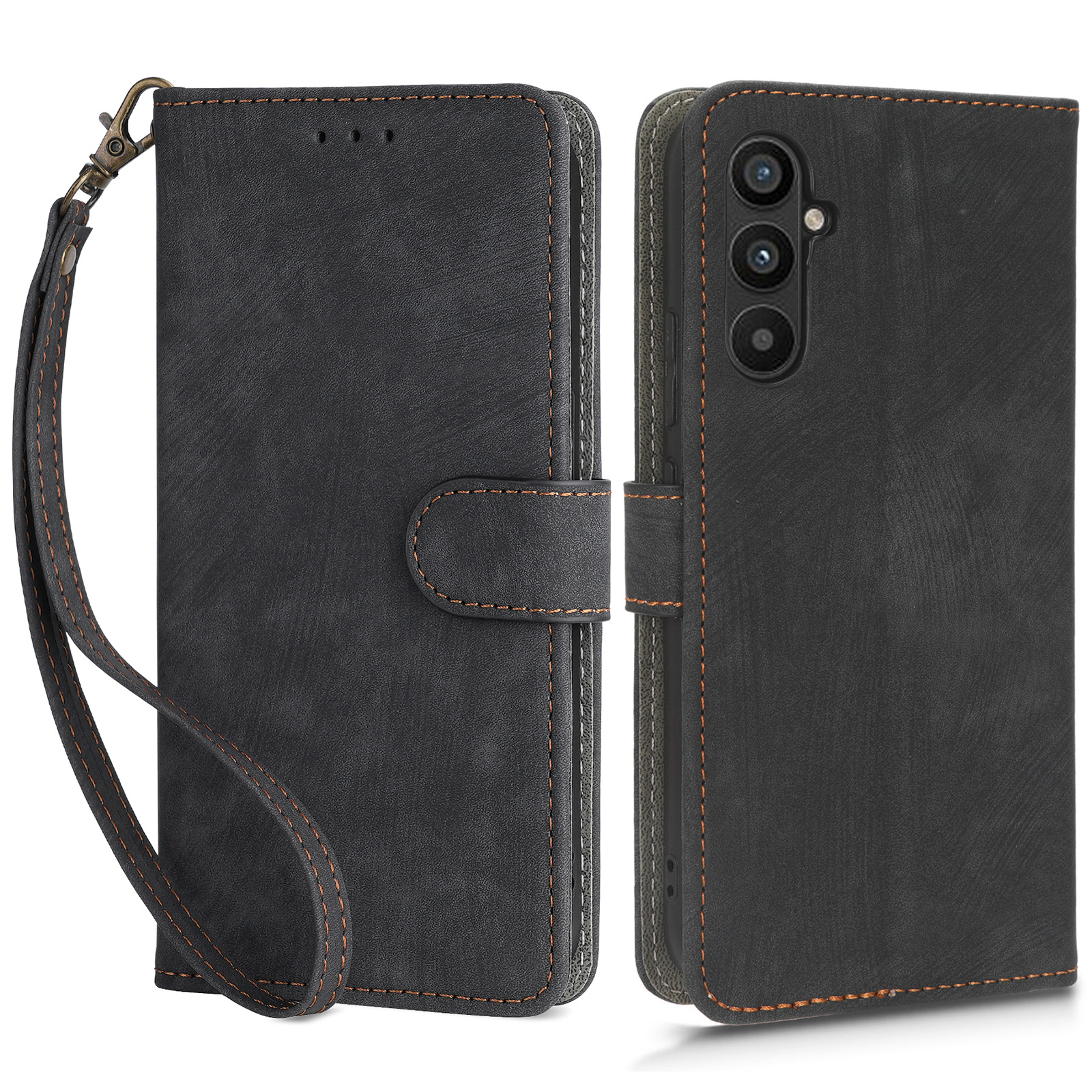 

Für Samsung Galaxy M54 5G PU Leder RFID Blocking Wallet Hülle Telefonständer Mit Riemen - Schwarz, Galaxy F54 5G