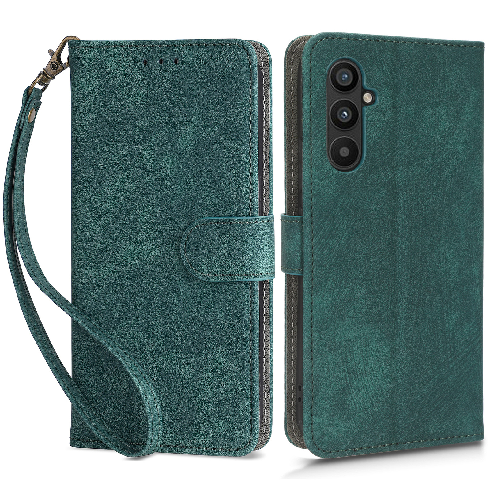 

Für Samsung Galaxy M54 5G PU Leder RFID Blocking Wallet Hülle Telefonständer Mit Riemen - Grün, Galaxy F54 5G
