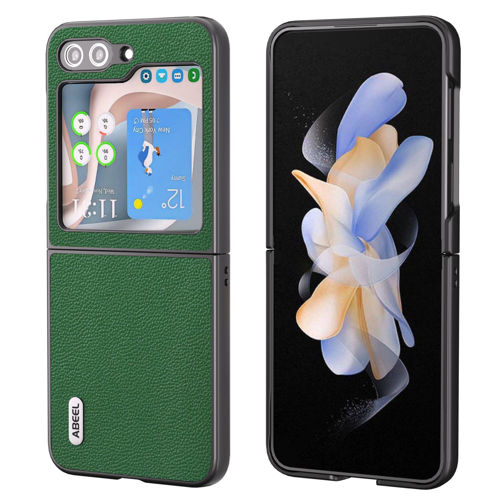 

ABEEL Für Samsung Galaxy Z Flip 5 5G Matt Kanten Telefonhülle Kuhspurleder + PC Rückenabdeckung - Grün, Galaxy Z Flip5 5G