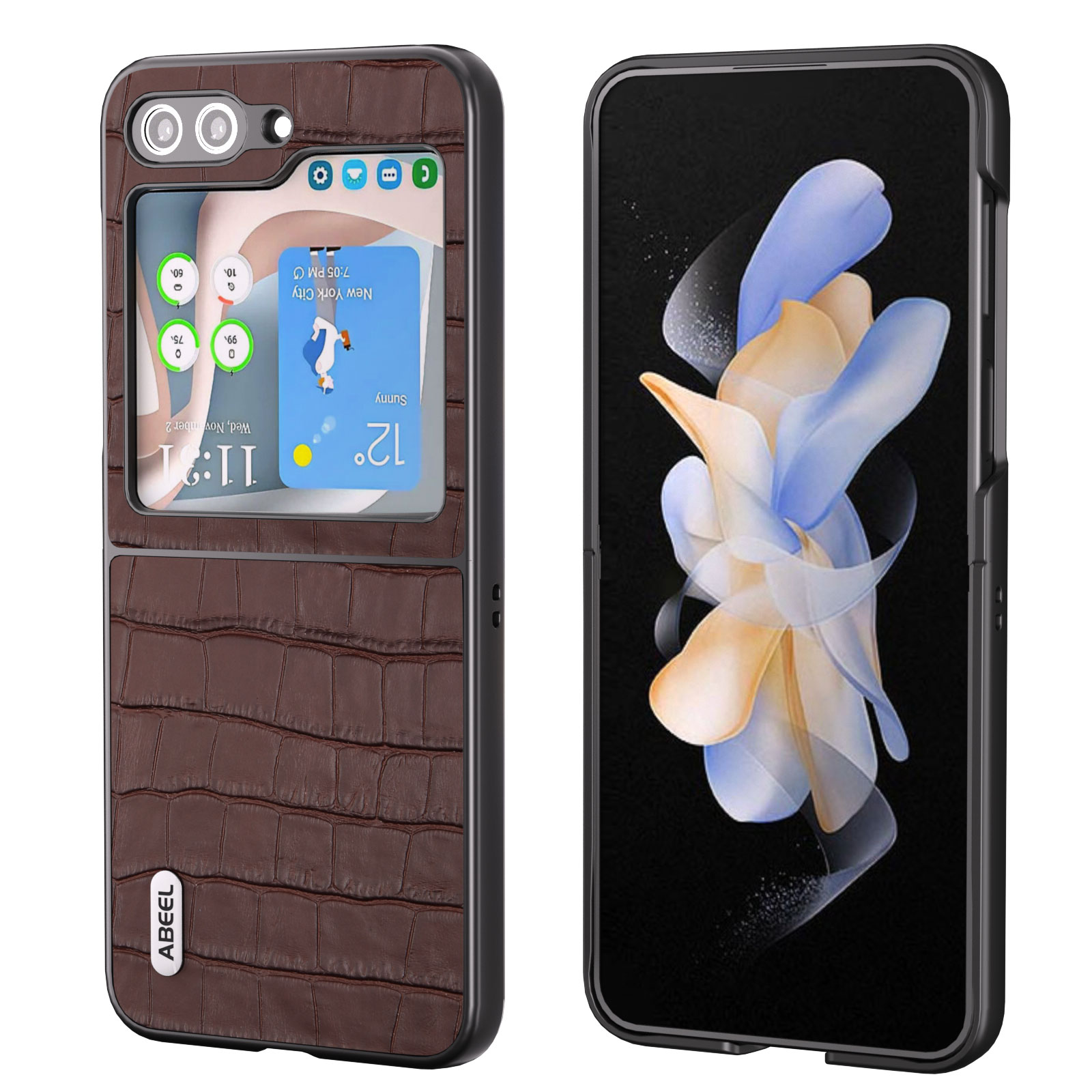 

ABEEL Für Samsung Galaxy Z Flip5 5G Kuhspurleder + PC -telefonhülle Krokodiltextur Schlanker Abdeckung - Braun, Galaxy Z Flip5 5G