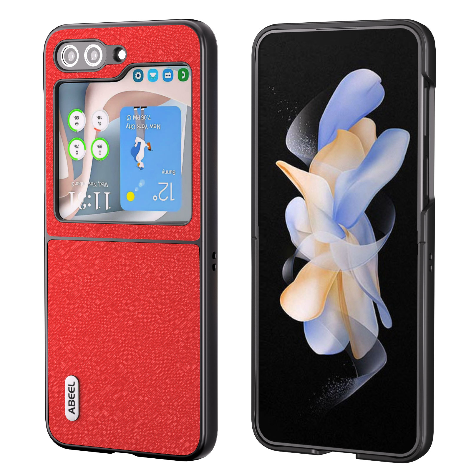 

ABEEL Für Samsung Galaxy Z Flip5 5G Cross Texture Phone Hülle Kuhspurleder + PC Anti-drop-abdeckung - Rot, Galaxy Z Flip5 5G