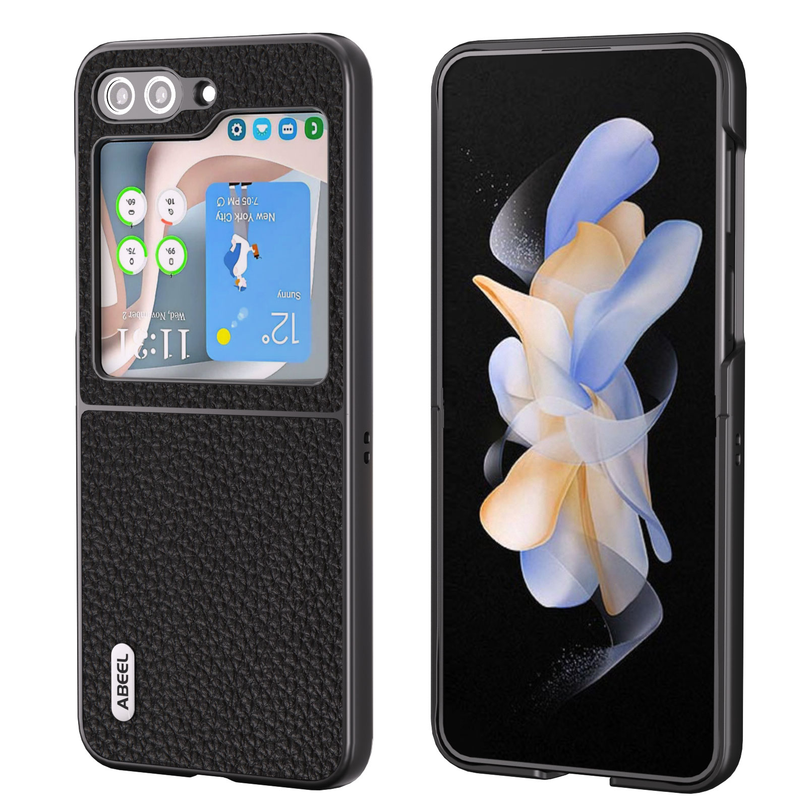 

ABEEL Für Samsung Galaxy Z Flip5 5G Back Phone Hülle Kuhlatten -lederbeschichtete PC Litchi Texturabdeckung - Schwarz, Galaxy Z Flip5 5G