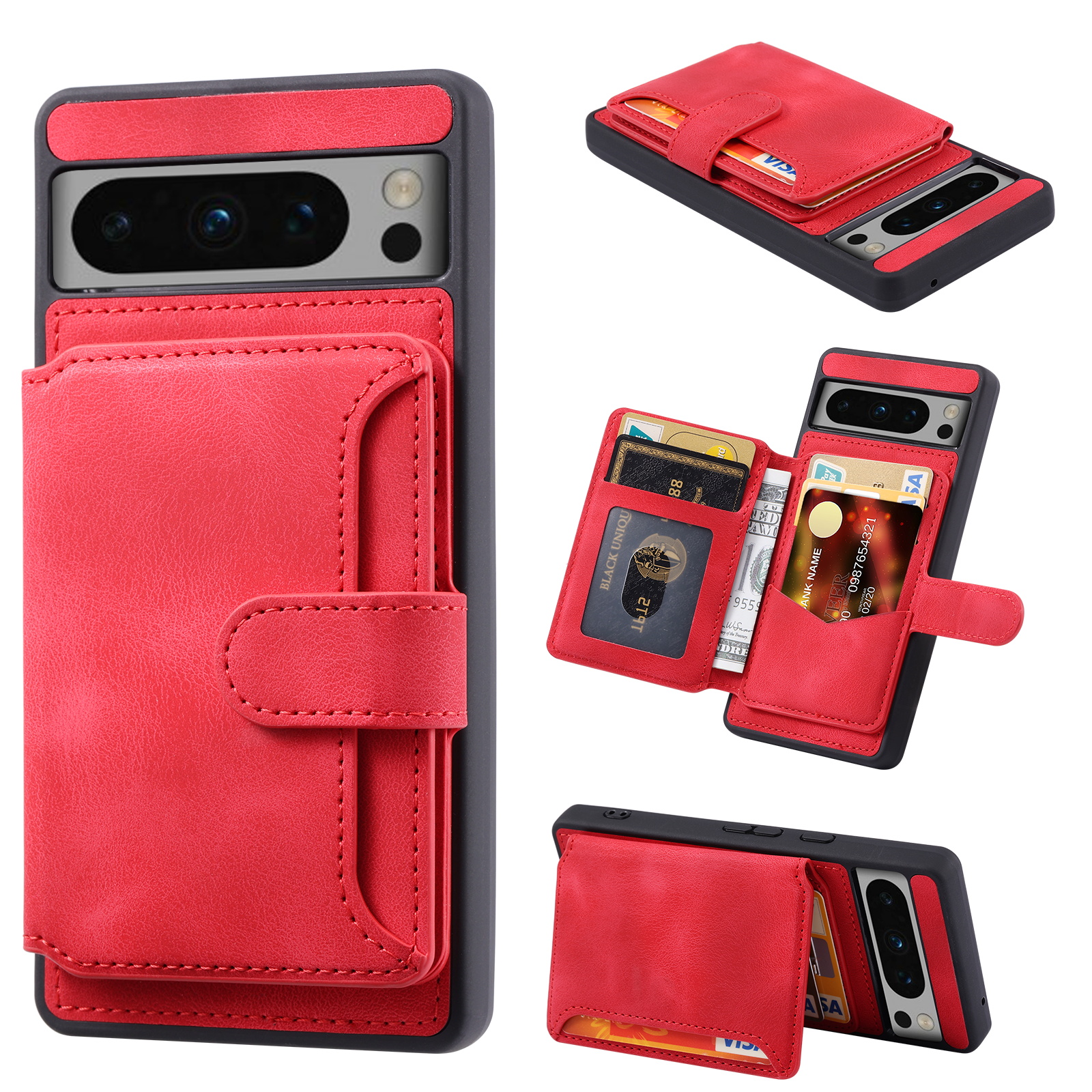 

Für Google Pixel 8 Pro RFID Blocking Wallet Hülle PU -lederschicht TPU -telefon -kickständer Cover - Rot, Google Pixel 8 Pro