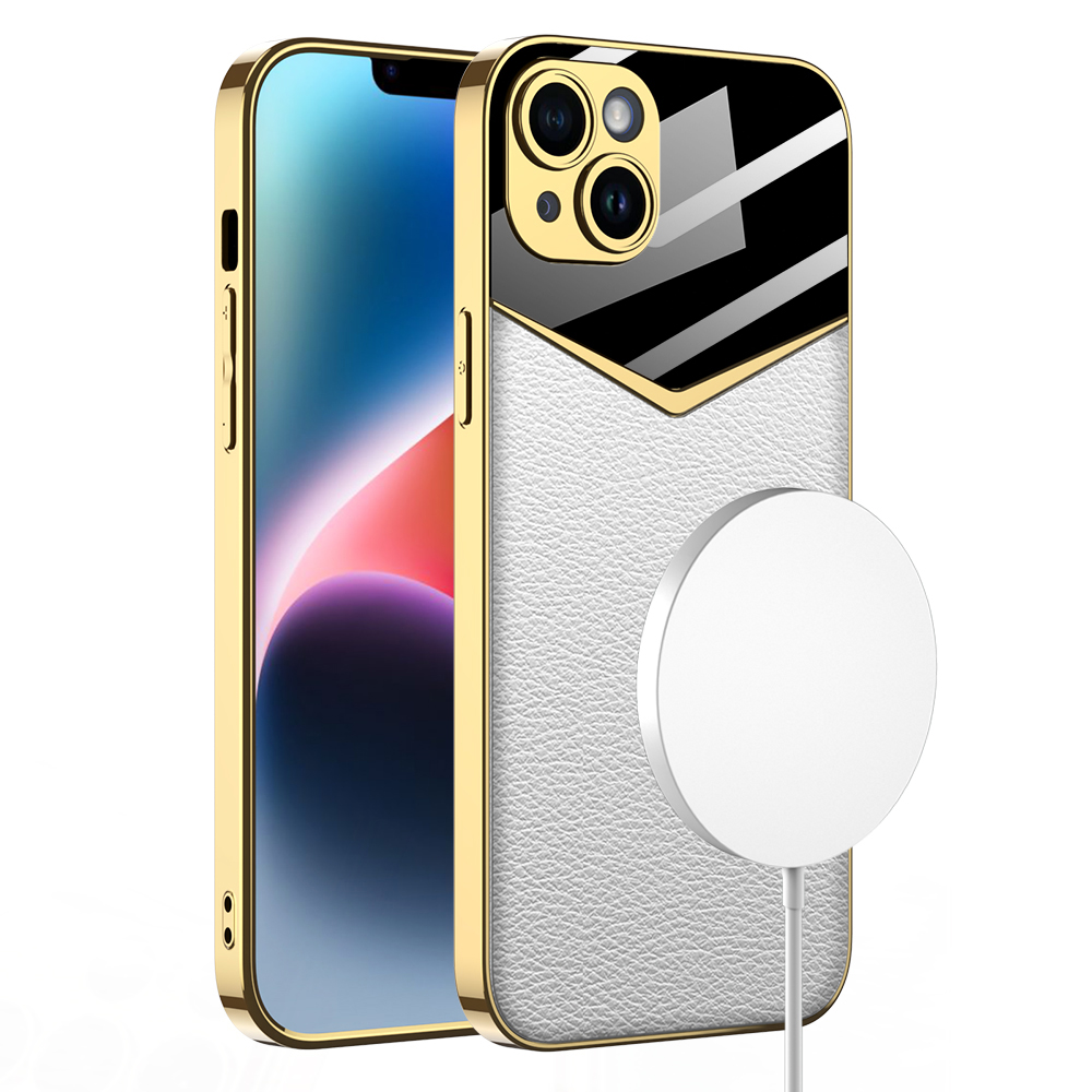 

GKK -elektroplating -telefonhülle Für Iphone 14 Stoßdämpfer -hülle TPU+PC+PU Leder -telefonabdeckung - Weiss, iPhone 14