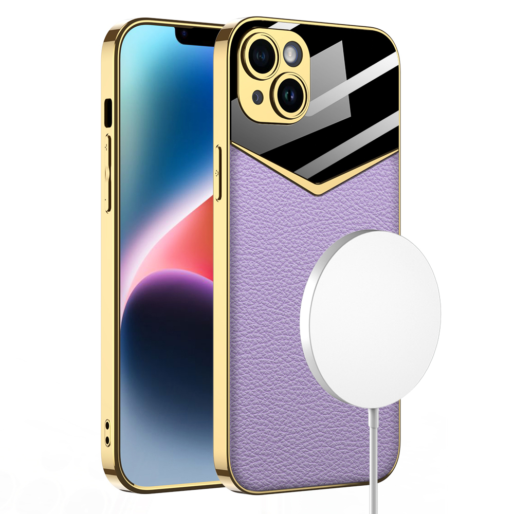 

GKK Schocksicheres Hülle Für Iphone 14 Plus Hülle TPU+PC+PU -leder -elektroplatten -telefonabdeckung - Lila, iPhone 14 Plus
