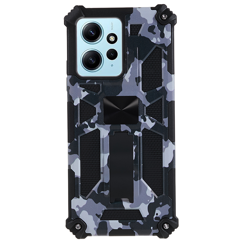 

Für Xiaomi Redmi Note 12 4G PC+TPU Phone Case Camouflage Kickstand -handyabdeckung - Schwarz, Xiaomi Redmi Note 12 4G