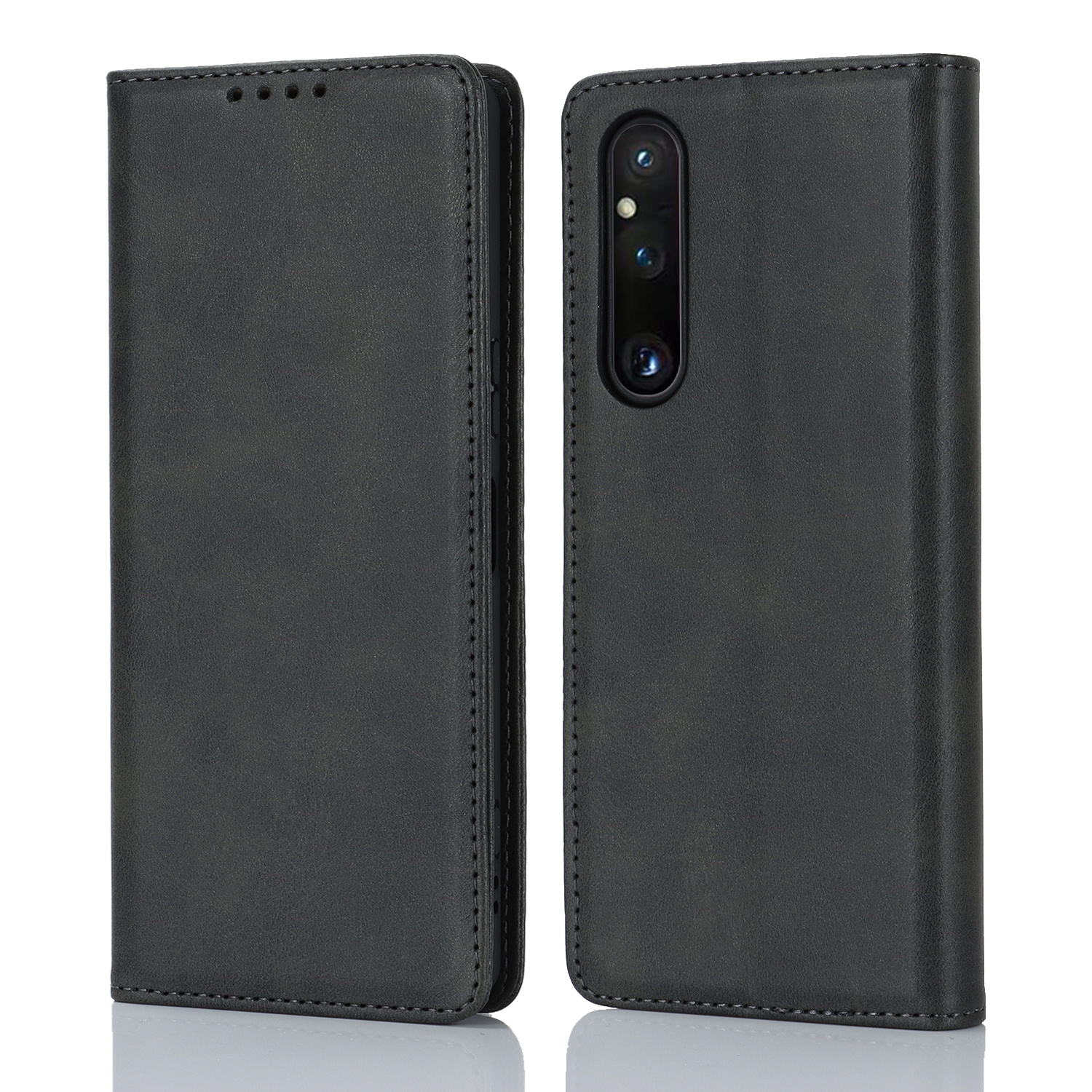 

Für Xperia 1 V PU Leder Hülle Wade Textur Stand Brieftasche Telefonabdeckung - Schwarz, Sony Xperia 1 V