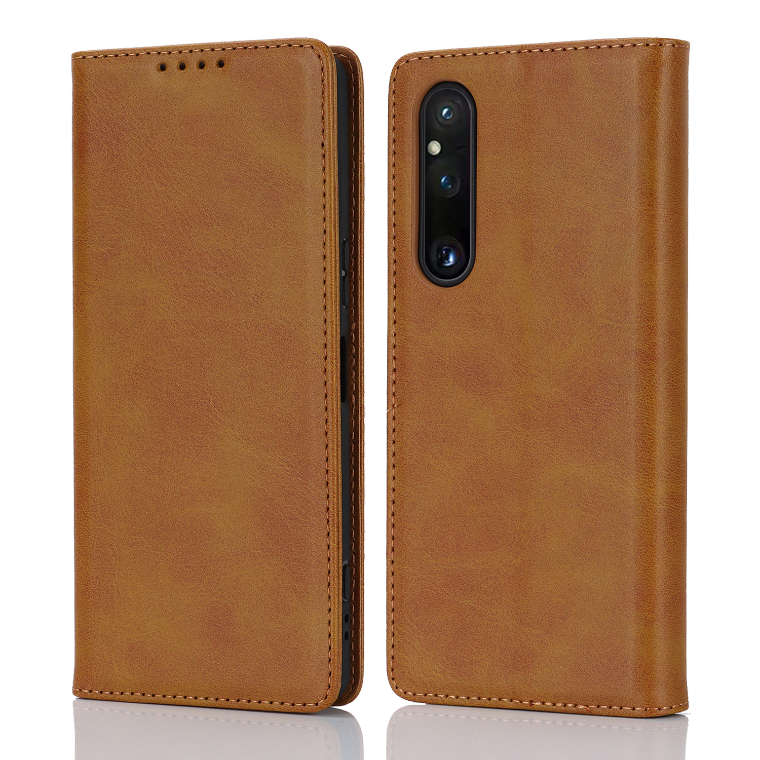 

Für Xperia 1 V PU Leder Hülle Wade Textur Stand Brieftasche Telefonabdeckung - Hellbraun, Sony Xperia 1 V