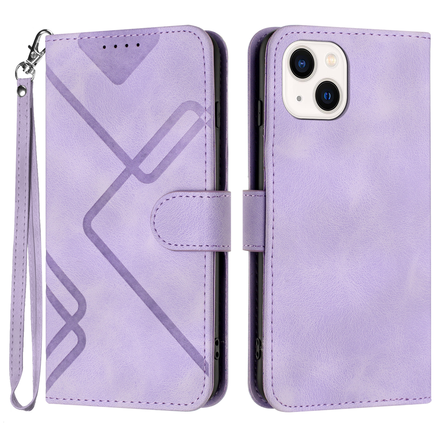 

YX0040 Ledertasche Für Iphone 13 / 14, Geprägter Muster Brieftasche Schutzhelfer - Helles Lila, iPhone 13
