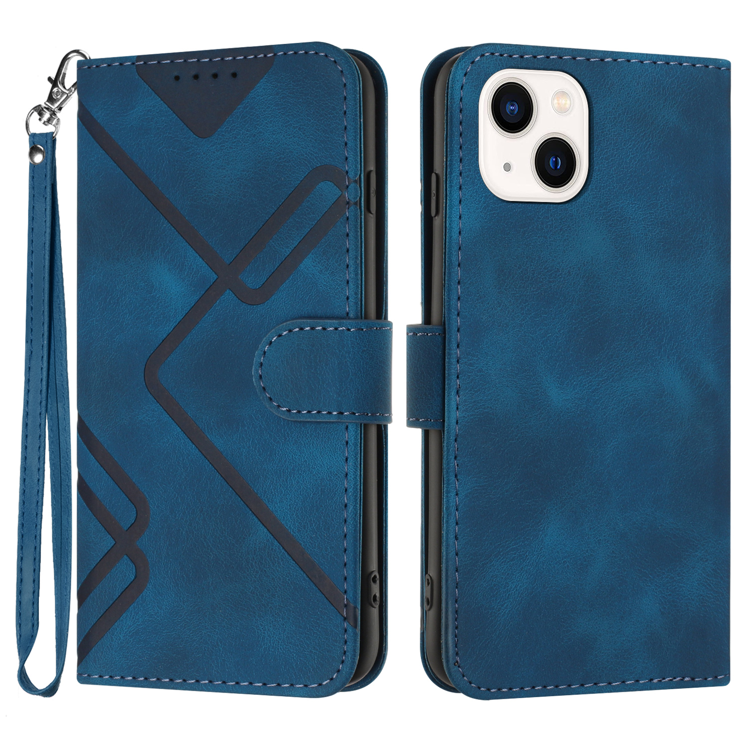 

YX0040 Ledertasche Für Iphone 13 / 14, Geprägter Muster Brieftasche Schutzhelfer - Saphir, iPhone 13