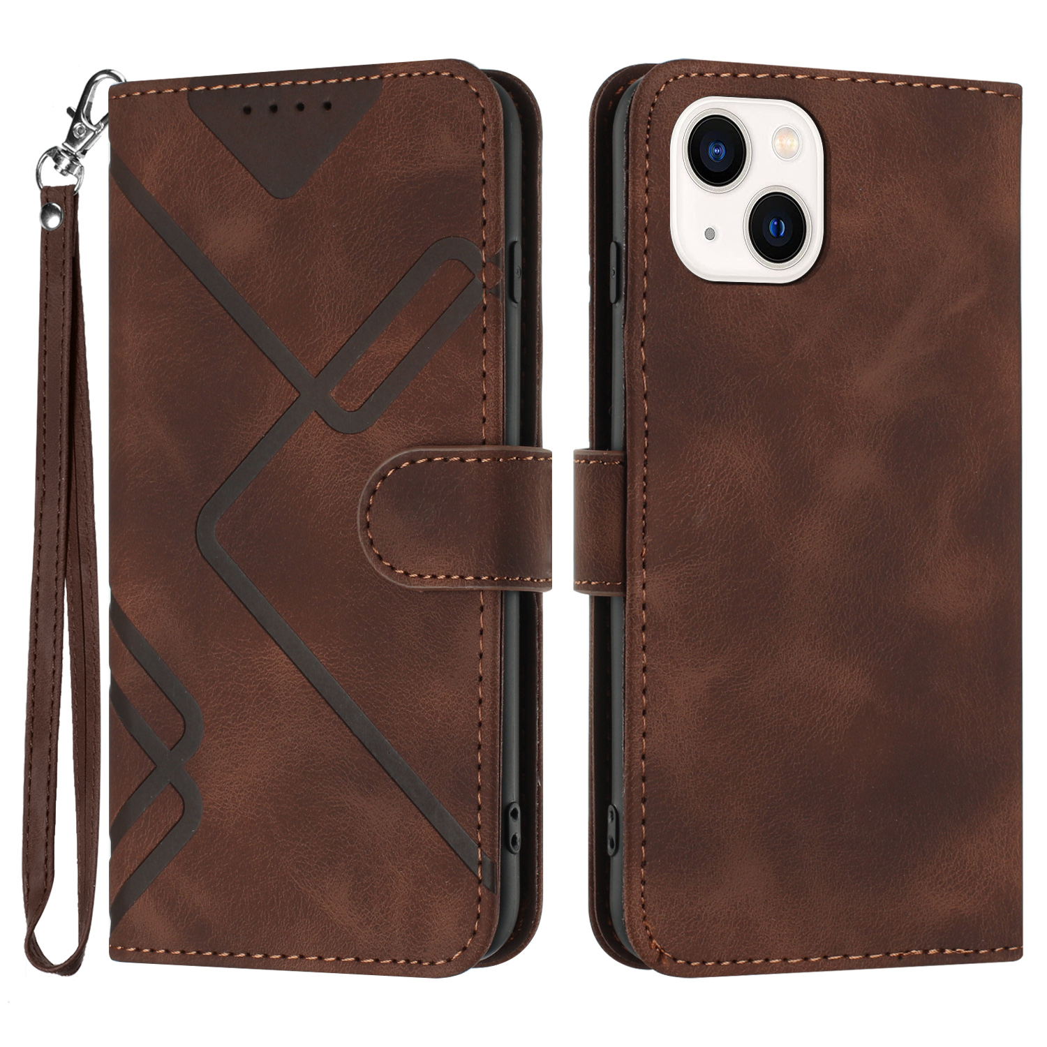 

YX0040 Ledertasche Für Iphone 13 / 14, Geprägter Muster Brieftasche Schutzhelfer - Kaffee, iPhone 13