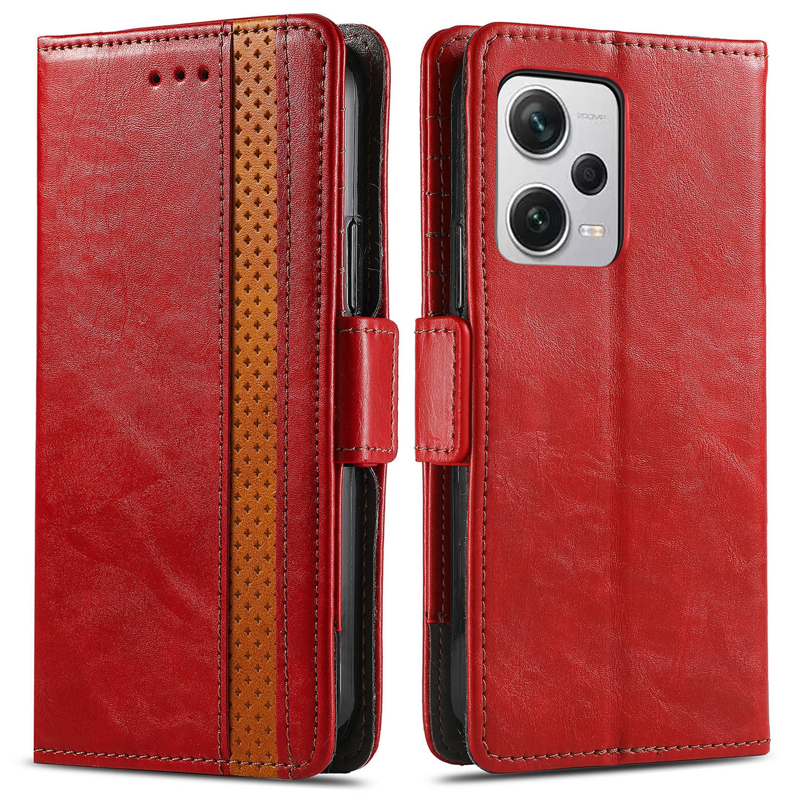

Caseneo 002 -serie Für Xiaomi Redmi Note 12 Pro+ 5G Splicing PU Leder -ständer Cover Wallet RFID Blocking Telefonhülle - Rot, Xiaomi Redmi Note 12 Pro+ 5G