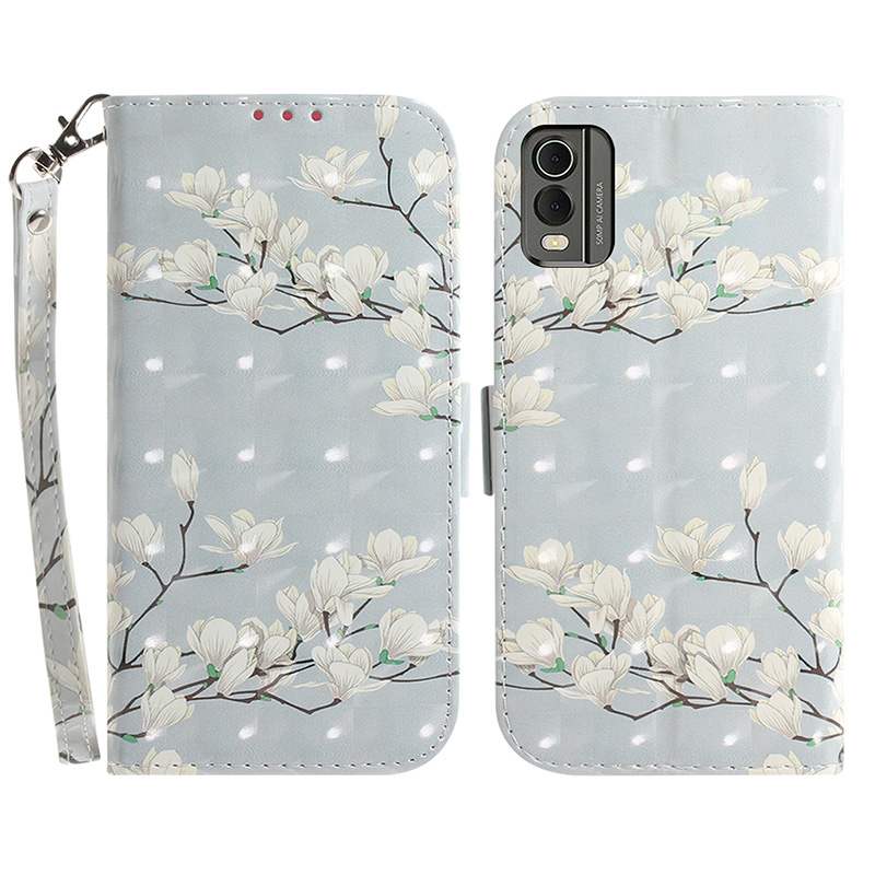 

Für Nokia C32 Muster Design Folio Cover PU Leder -ständer Brieftaschenhülle Mit Riemen - Magnolie, Nokia C32