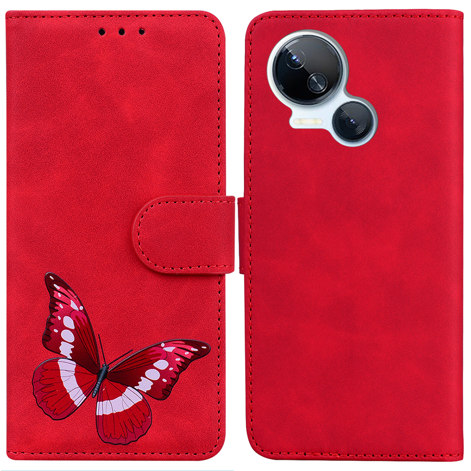

Schmetterlingsdruckbrieftasche Hülle Für Tecno Spark 10 5g, PU Leder Stand Skin-touch-telefonabdeckung - Rot, Tecno Spark 10 5G