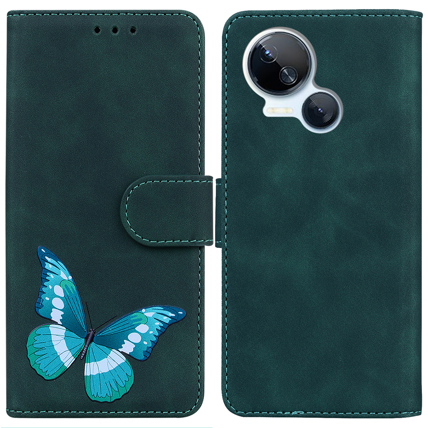 

Schmetterlingsdruckbrieftasche Hülle Für Tecno Spark 10 5g, PU Leder Stand Skin-touch-telefonabdeckung - Grün, Tecno Spark 10 5G