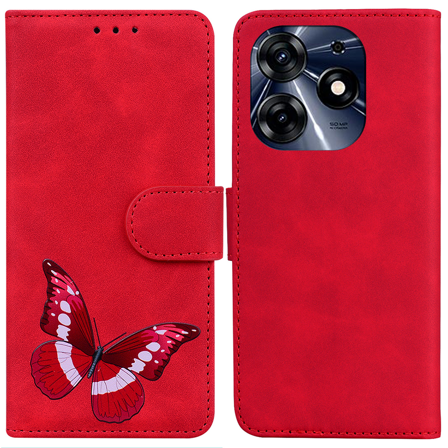 

Für Tecno Spark 10 Pro Phone Case Stand Wallet Butterfly Druckhaut-leder-telefonabdeckung - Rot, Tecno Spark 10 Pro