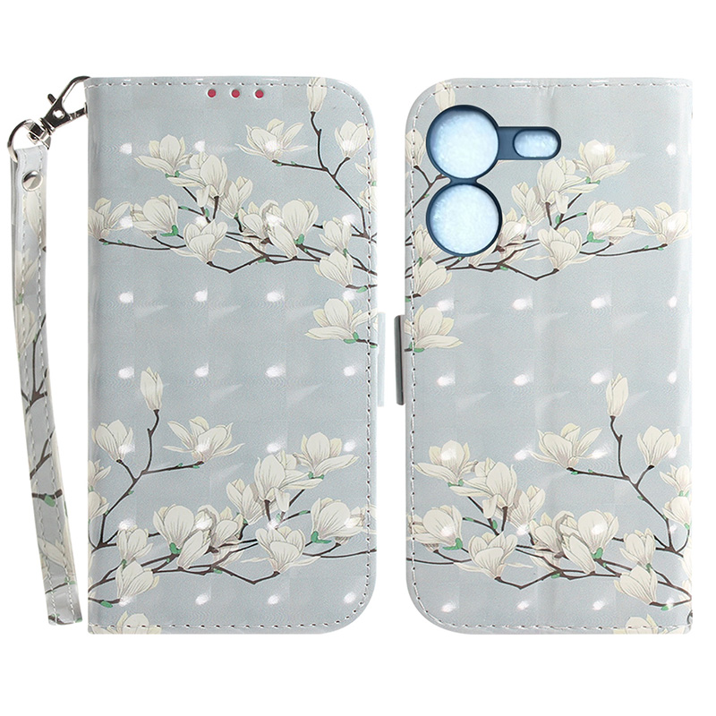 

Für Tecno Pova 5 4G Muster Design Folio Cover PU Leder -stand Brieftaschenhülle Mit Riemen - Magnolie, Tecno Pova 5 4G