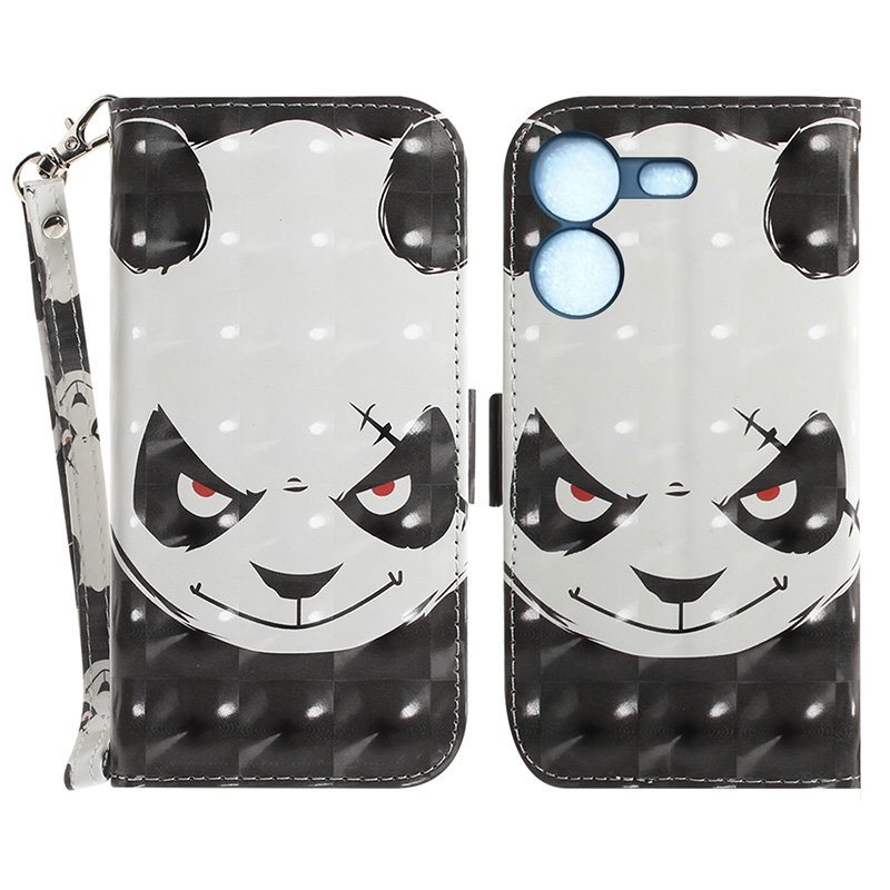 

Für Tecno Pova 5 4G Muster Design Folio Cover PU Leder -stand Brieftaschenhülle Mit Riemen - Wütender Panda, Tecno Pova 5 4G