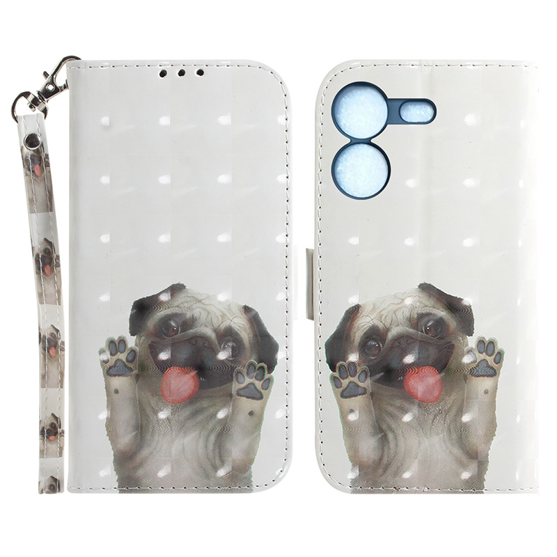 

Für Tecno Pova 5 4G Muster Design Folio Cover PU Leder -stand Brieftaschenhülle Mit Riemen - Mops, Tecno Pova 5 4G