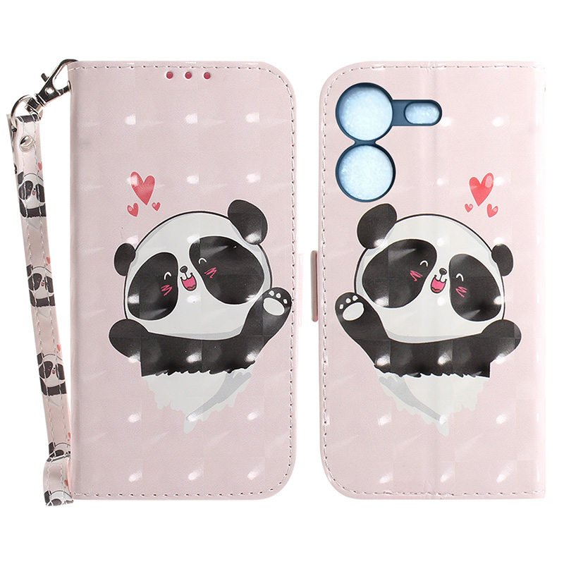 

Für Tecno Pova 5 4G Muster Design Folio Cover PU Leder -stand Brieftaschenhülle Mit Riemen - Liebe Herz Panda, Tecno Pova 5 4G