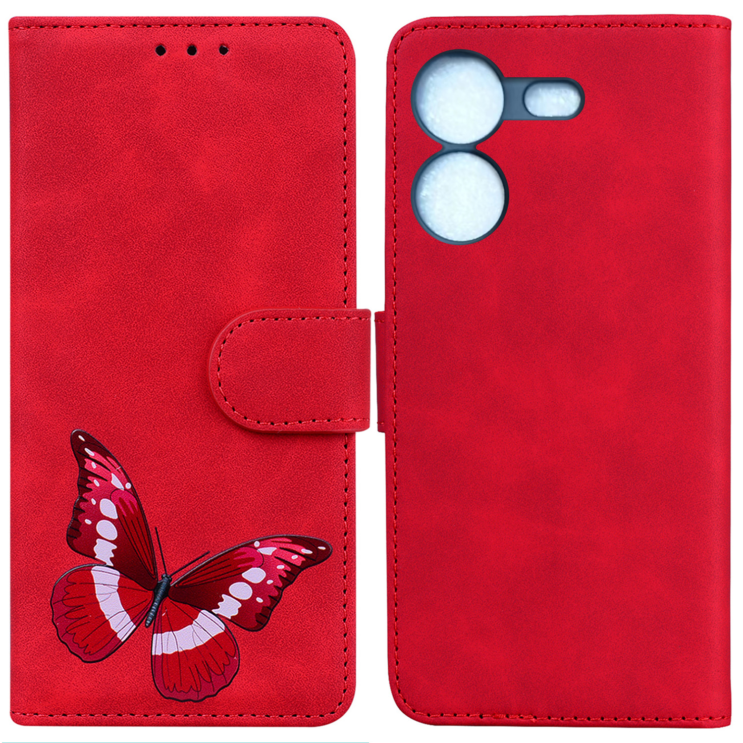 

Für Tecno Pova 5 4G Wallet Hülle PU Leder Schmetterlingsdrucke Flip Ständer Telefonabdeckung - Rot, Tecno Pova 5 4G