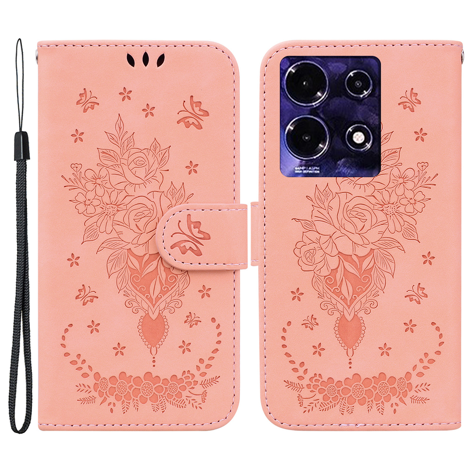 

Für Infinix Note 30 4G Anti-kratzer-telefonhülle Rose Eingeprägter Schmetterling PU Leder Brieftasche Flip Ständer Abdeckung - Rosa, Infinix Note 30 4G