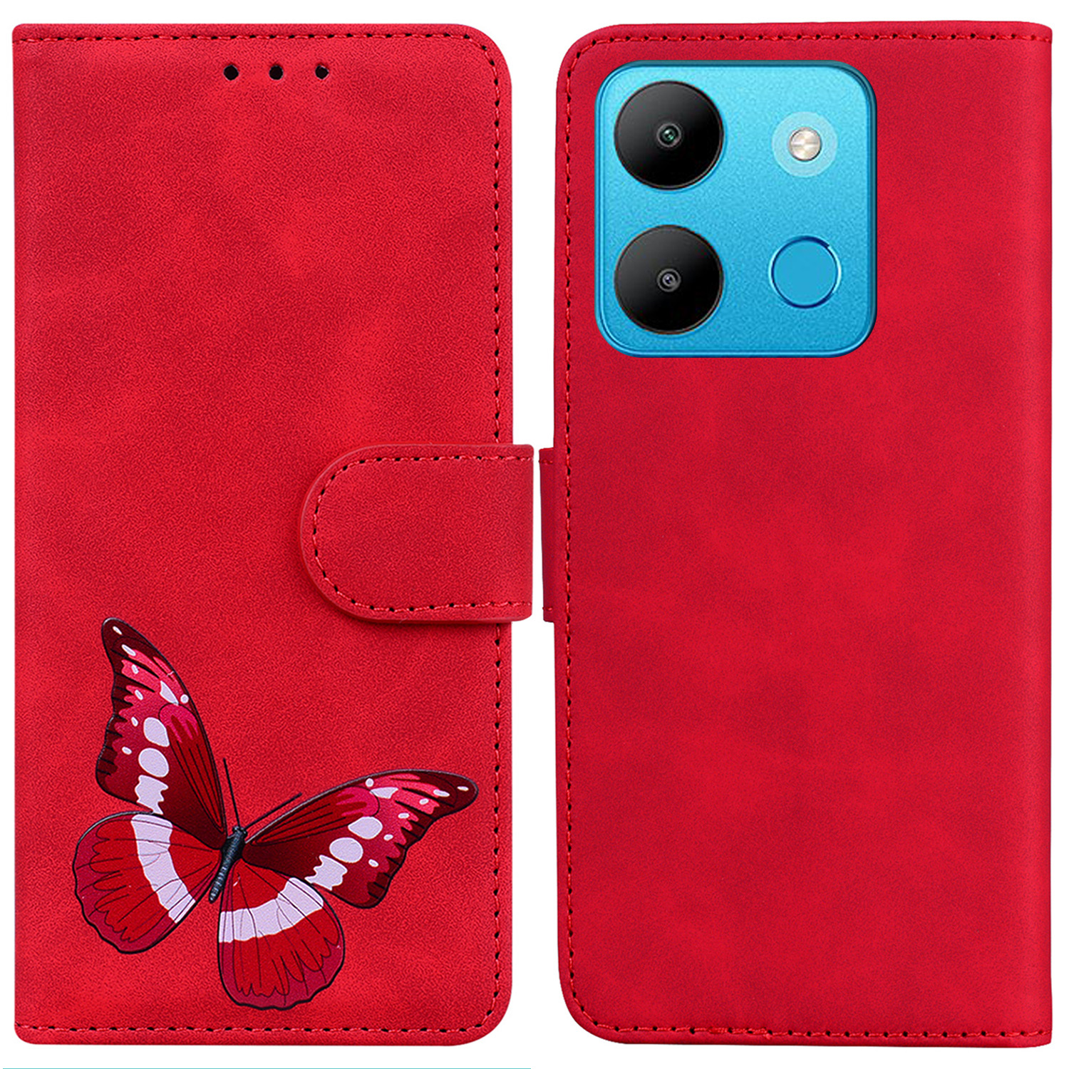 

Skin-touch-telefonabdeckung Für Infinix Smart 7 4G Schmetterlingsdruckpu-lederhülle Mit Ständer Brieftasche - Rot, Infinix Smart 7 4G