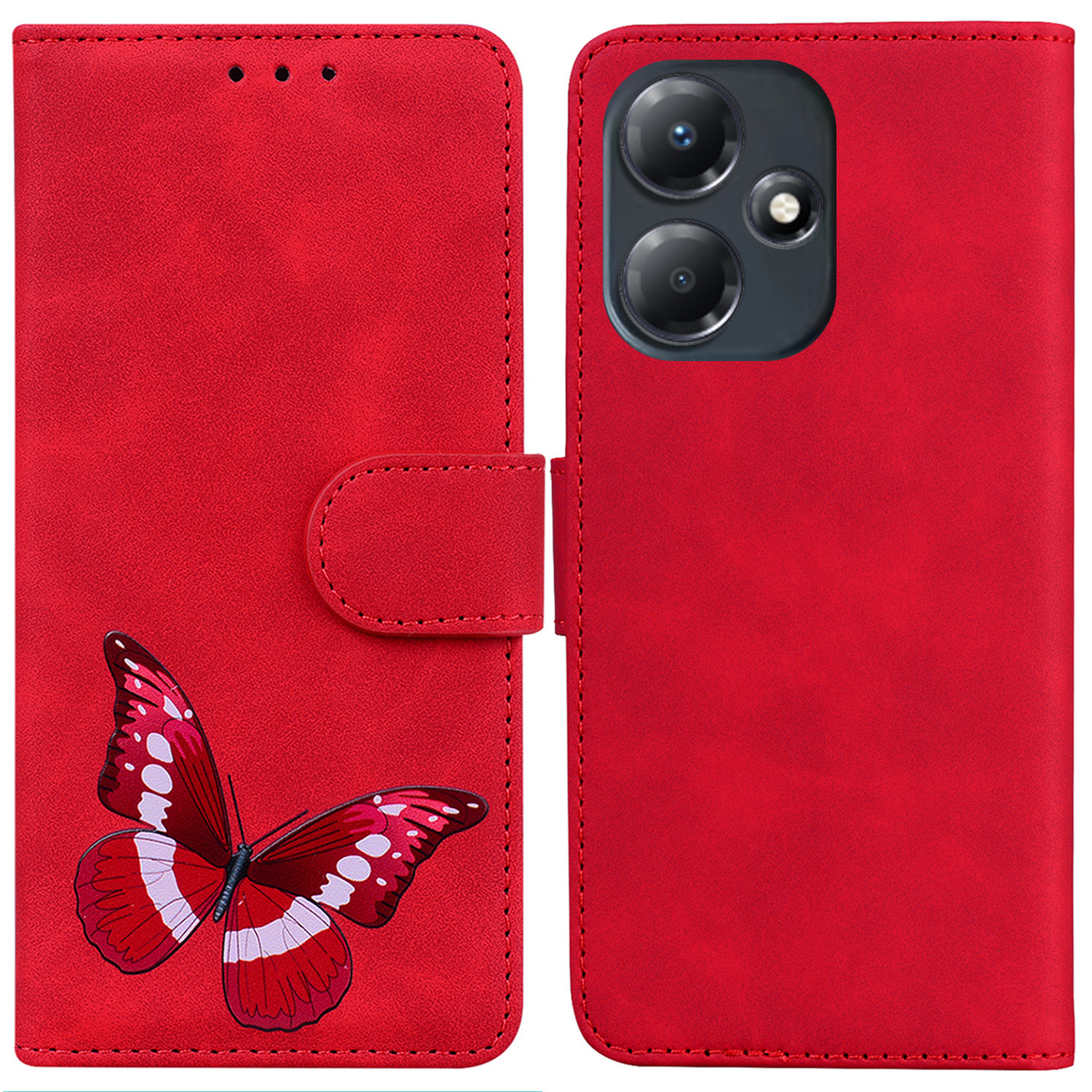 

Schmetterlingsdruckleder-handy-hülle Für Infinix Hot 30 Play Skin-touch Ständer Brieftasche Abdeckung - Rot, Infinix Hot 30 Play